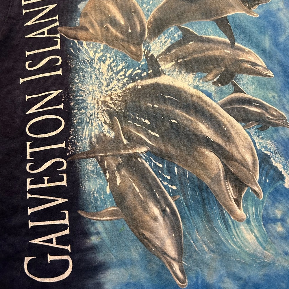 Vintage Galveston Island Tie Dye Dolphin Gilden Graphic T-Shirt Size Youth‎ XS - Picture 3 of 5